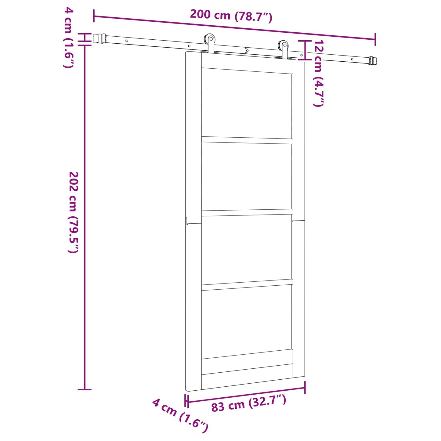 Sliding Door White and Black 83 x 202 cm Solid Pine Wood