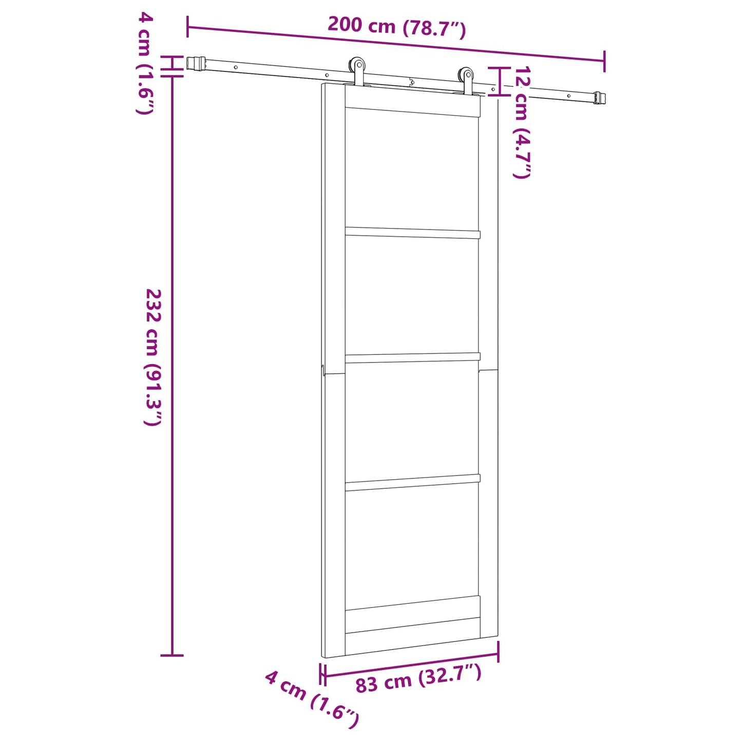 Sliding Door Natural and Black 83 x 232 cm Solid Pine Wood