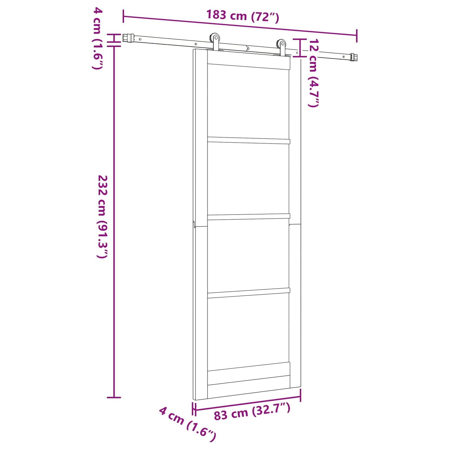 Sliding Door White 83 x 232 cm Solid Pine Wood