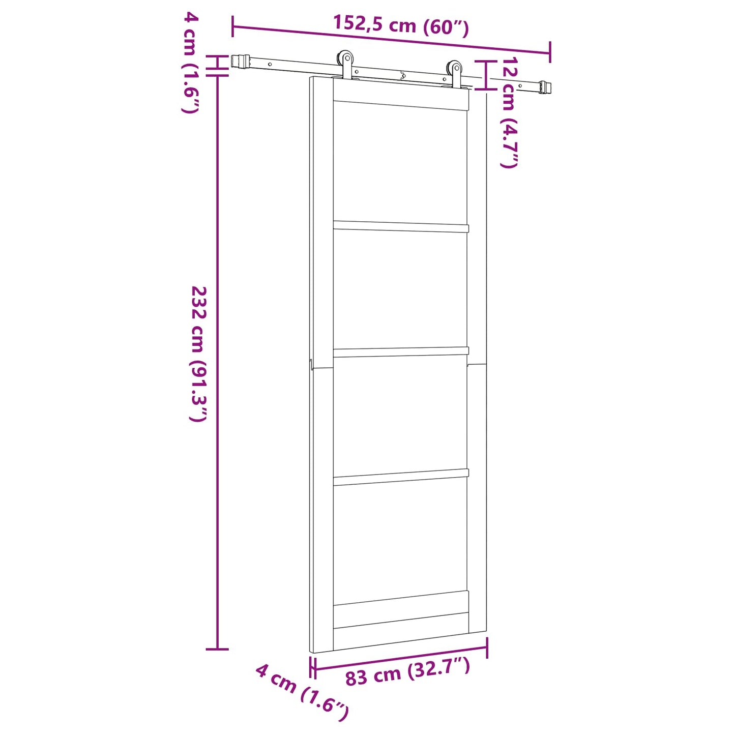 Sliding Door ORKDAL White 83 x 232 cm Solid Pine Wood