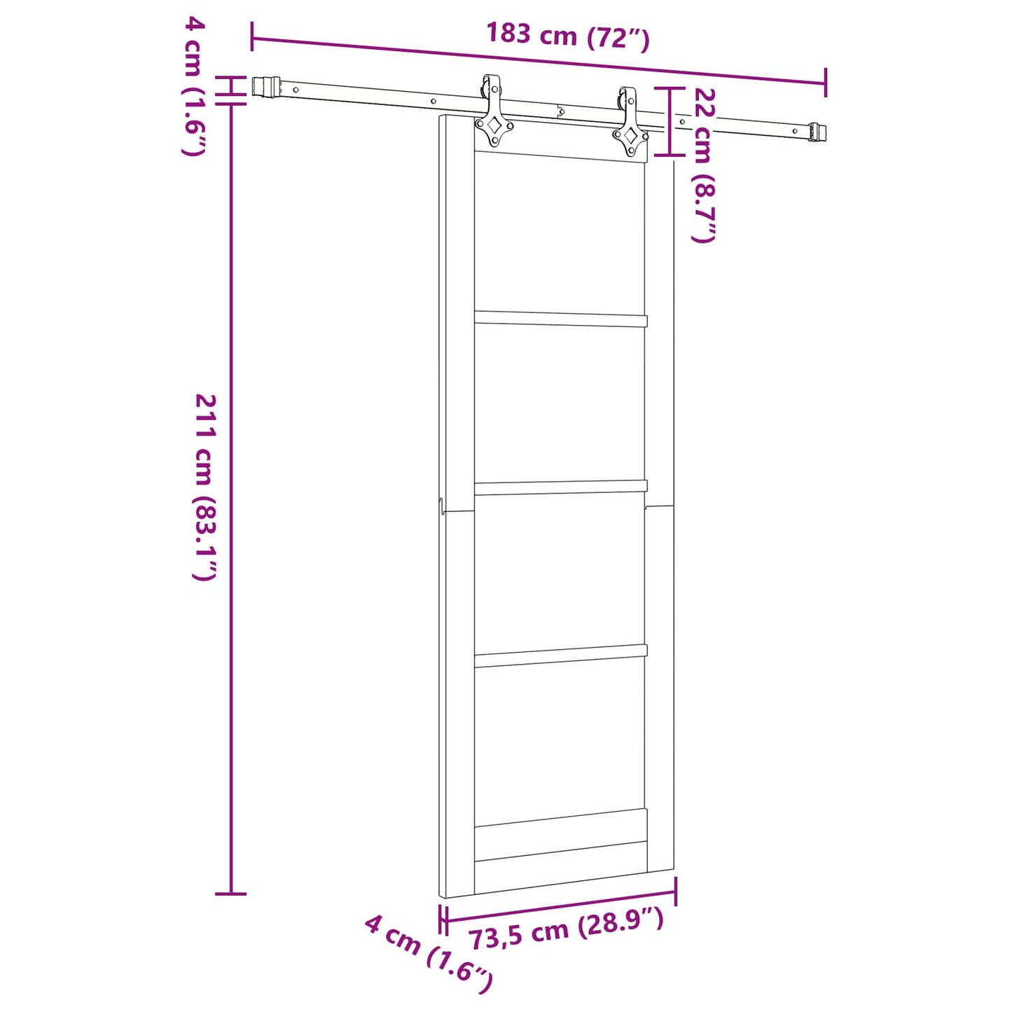 Sliding Door Natural and Black 73.5 x 211 cm Solid Pine Wood