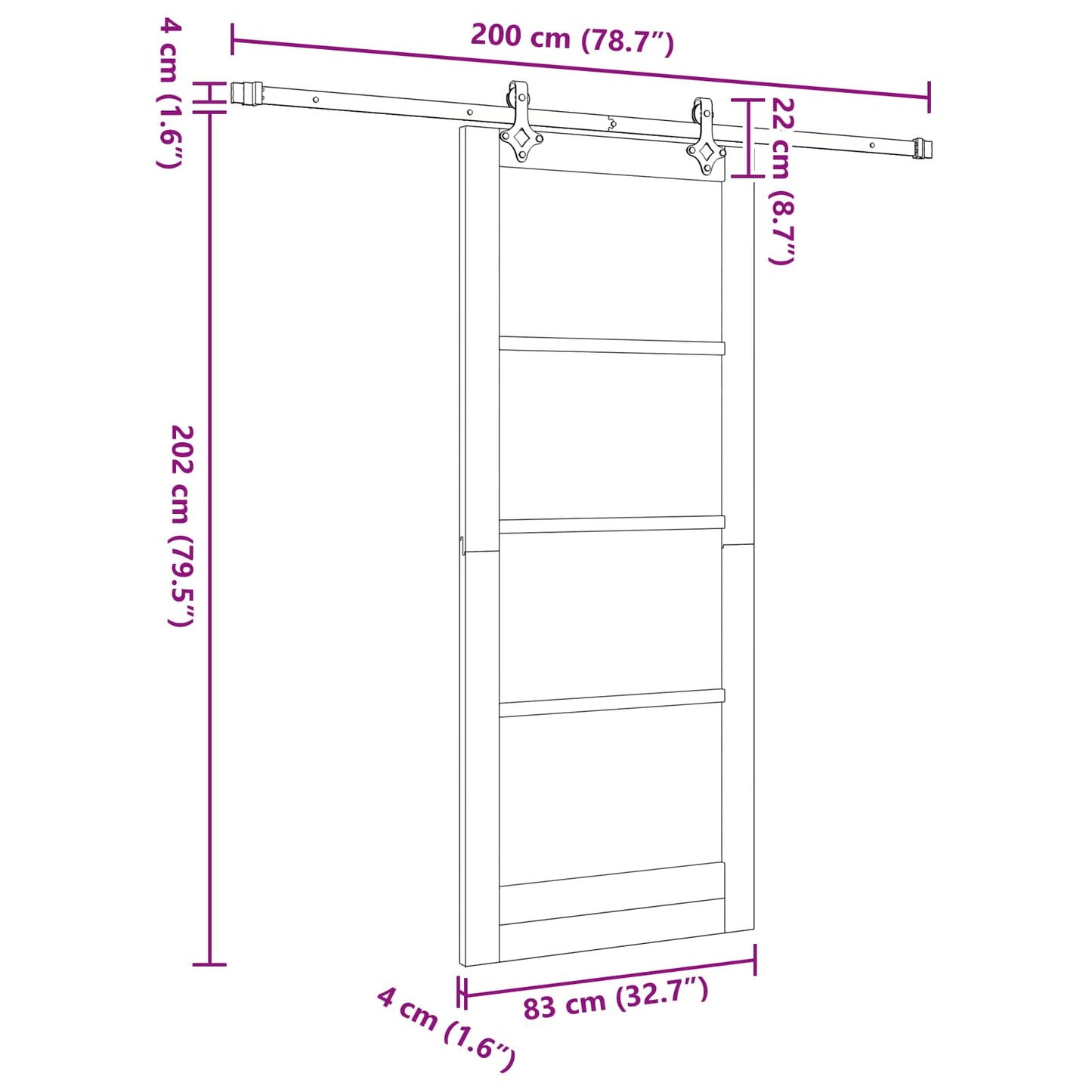 Sliding Door White and Black 83 x 202 cm Solid Pine Wood