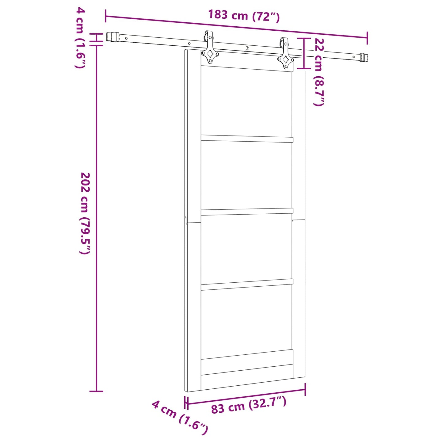 Sliding Door White 83 x 202 cm Solid Pine Wood