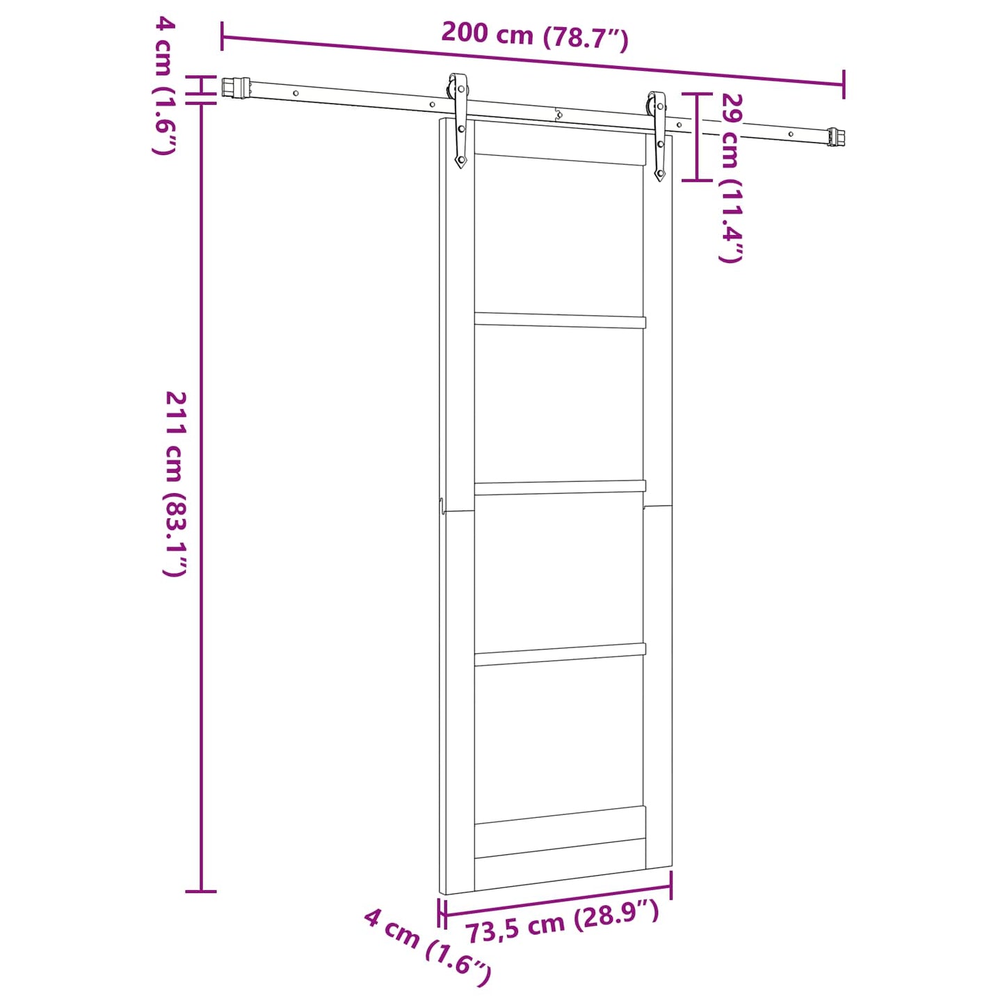 Sliding Door ORKDAL Natural and Black 73.5 x 211 cm