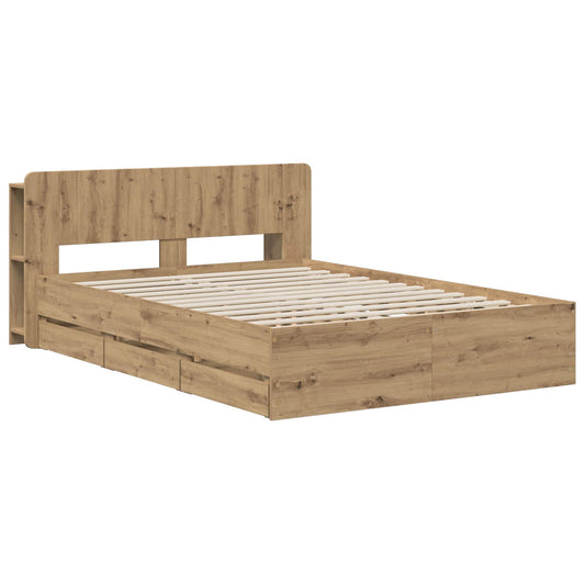 Bed Frame with Storage and Headboard Artisan Oak 150 x 200 cm Bed Frame with Storage and Headboard Artisan Oak 150 x 200 cm