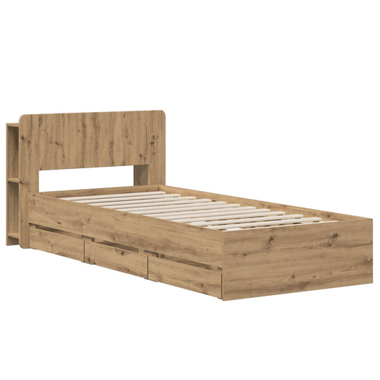 Bed Frame with Storage and Headboard Artisan Oak 90 x 200 cm Bed Frame with Storage and Headboard Artisan Oak 90 x 200 cm