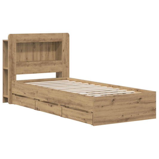 Bed Frame with Storage and Headboard Artisan Oak 90 x 200 cm Bed Frame with Storage and Headboard Artisan Oak 90 x 200 cm