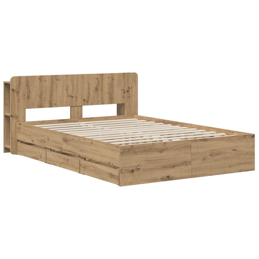 Bed Frame with Storage and Headboard Artisan Oak 140 x 190 cm Bed Frame with Storage and Headboard Artisan Oak 140 x 190 cm