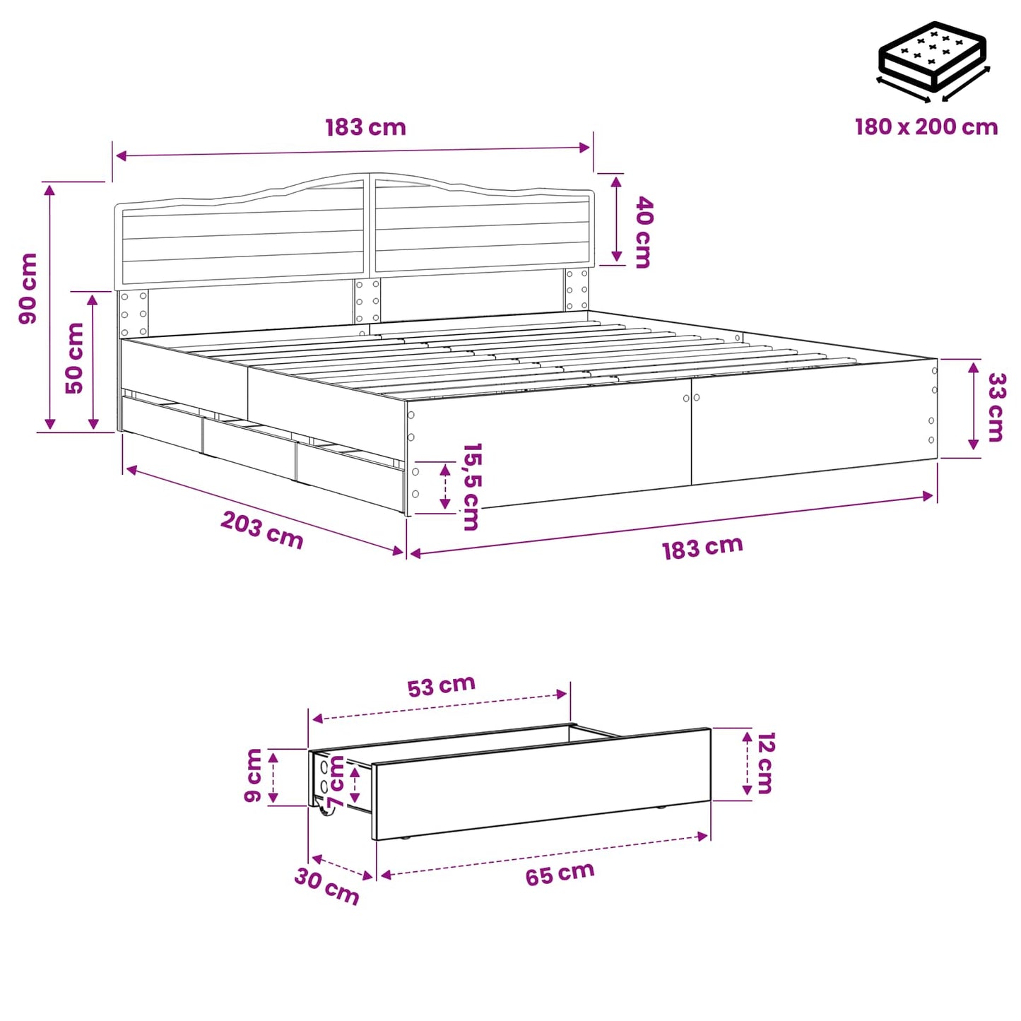 Bed Frame with Storage and Headboard Artisan Oak 180 x 200 cm