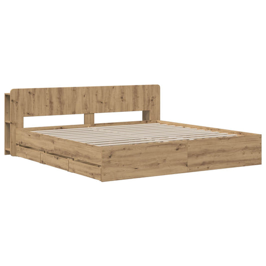 Bed Frame with Storage and Headboard Artisan Oak 180 x 200 cm Bed Frame with Storage and Headboard Artisan Oak 180 x 200 cm