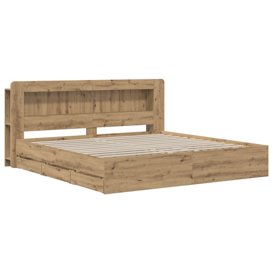 Bed Frame with Storage and Headboard Artisan Oak 180 x 200 cm Bed Frame with Storage and Headboard Artisan Oak 180 x 200 cm