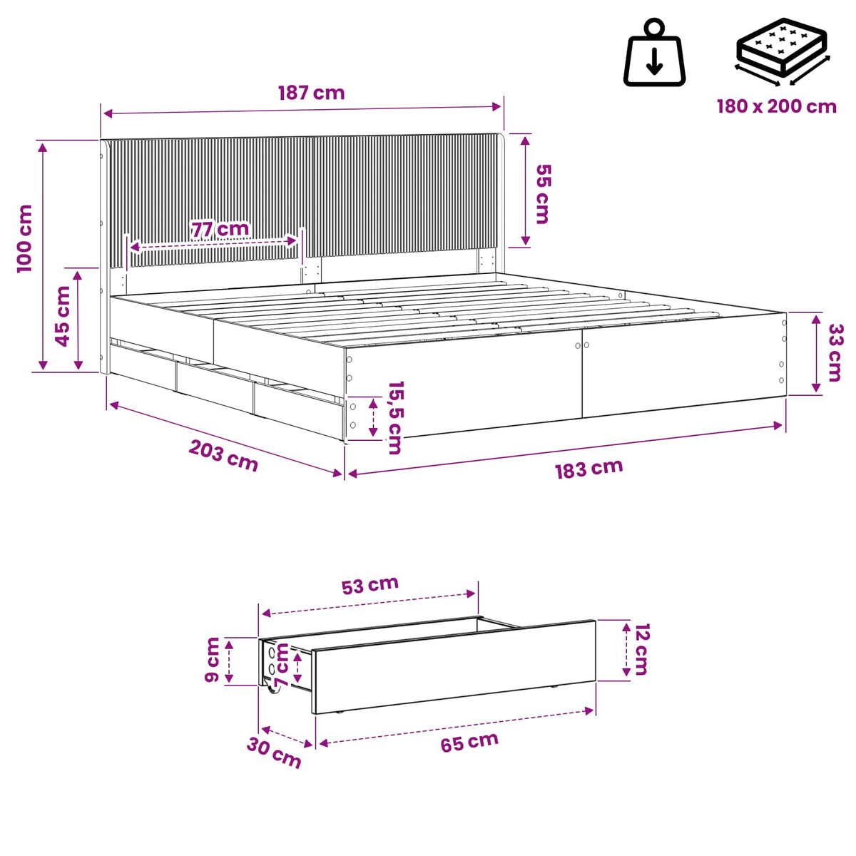 Bed Frame with Storage and Headboard Artisan Oak 180 x 200 cm
