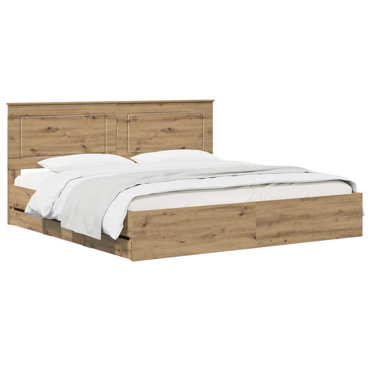 Bed Frame with Storage and Headboard Artisan Oak 180 x 200 cm Bed Frame with Storage and Headboard Artisan Oak 180 x 200 cm