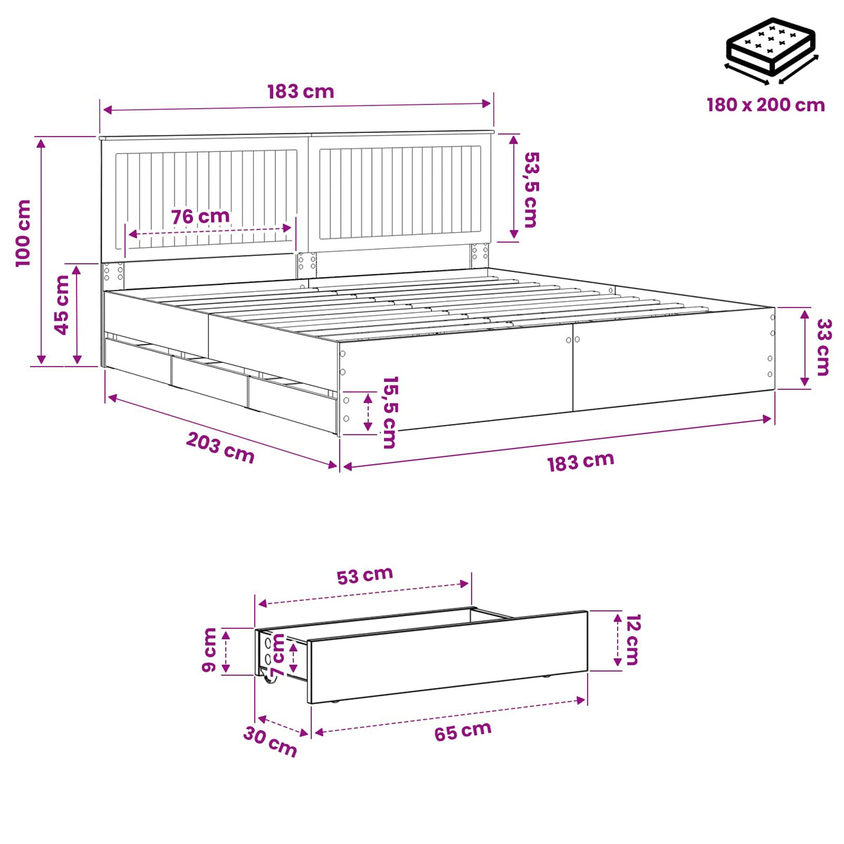 Bed Frame with Storage and Headboard Artisan Oak 180 x 200 cm