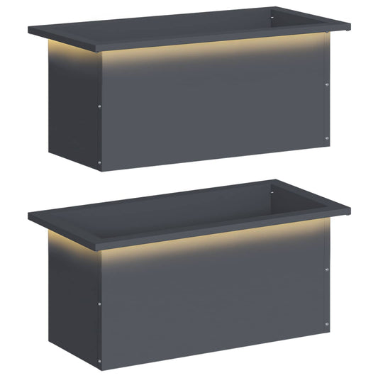 Garden Planter with LED 2 pcs Antracite 30 x 60 x 30 cm Steel Garden Planter with LED 2 pcs Antracite 30 x 60 x 30 cm Steel