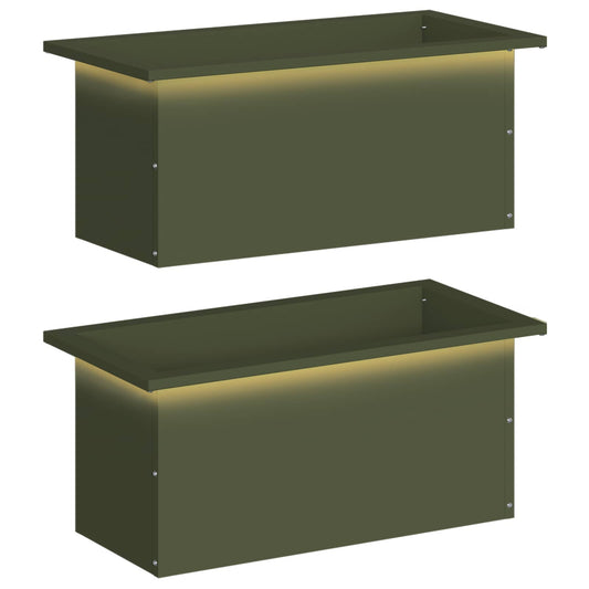 Garden Planter with LED 2 pcs Olive Green 30 x 60 x 30 cm Steel Garden Planter with LED 2 pcs Olive Green 30 x 60 x 30 cm Steel