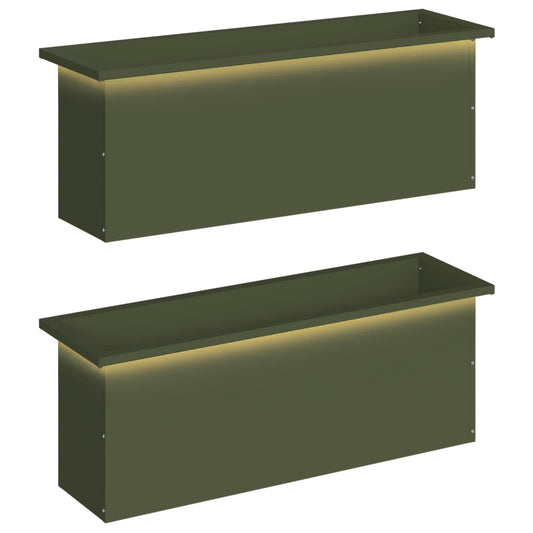 Garden Planter with LED 2 pcs Olive Green 30 x 100 x 30 cm Garden Planter with LED 2 pcs Olive Green 30 x 100 x 30 cm