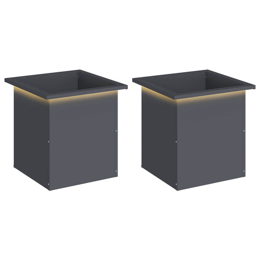 Garden Planter with LED 2 pcs Antracite 40 x 40 x 40 cm Steel Garden Planter with LED 2 pcs Antracite 40 x 40 x 40 cm Steel