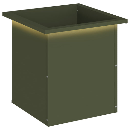Garden Planter with LED Olive Green 40 x 40 x 40 cm Steel Garden Planter with LED Olive Green 40 x 40 x 40 cm Steel