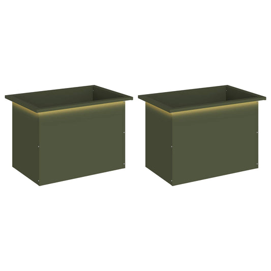 Garden Planter with LED 2 pcs Olive Green 40 x 60 x 40 cm Steel Garden Planter with LED 2 pcs Olive Green 40 x 60 x 40 cm Steel