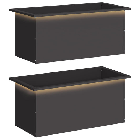 Garden Planter with LED 2 pcs Black 40 x 80 x 40 cm Steel Garden Planter with LED 2 pcs Black 40 x 80 x 40 cm Steel