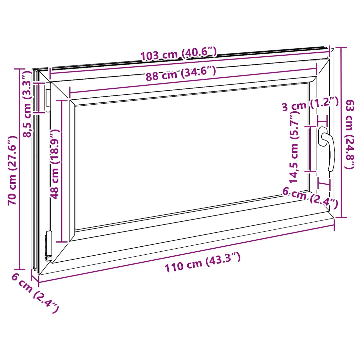 Basement Window RISOR 110 x 70 cm PVC and Glass Anthracite