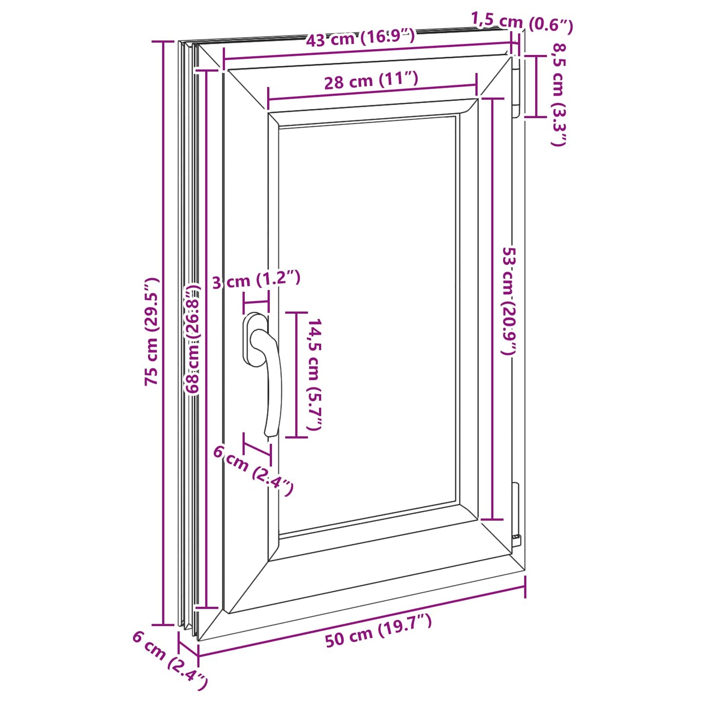 Basement Window RISOR 50 x 75 cm PVC and Glass Anthracite