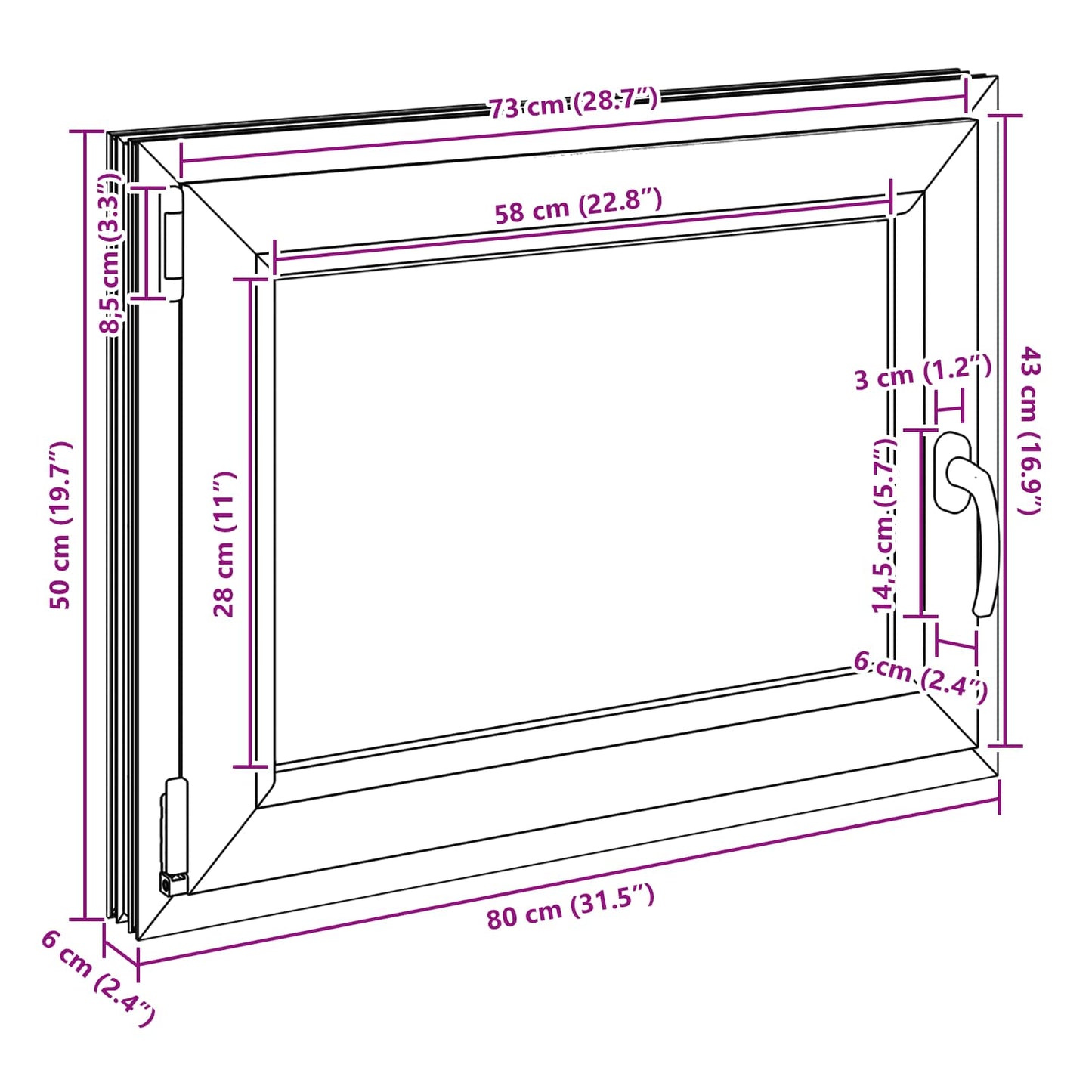 Basement Window RISOR 80 x 50 cm PVC and Glass Anthracite