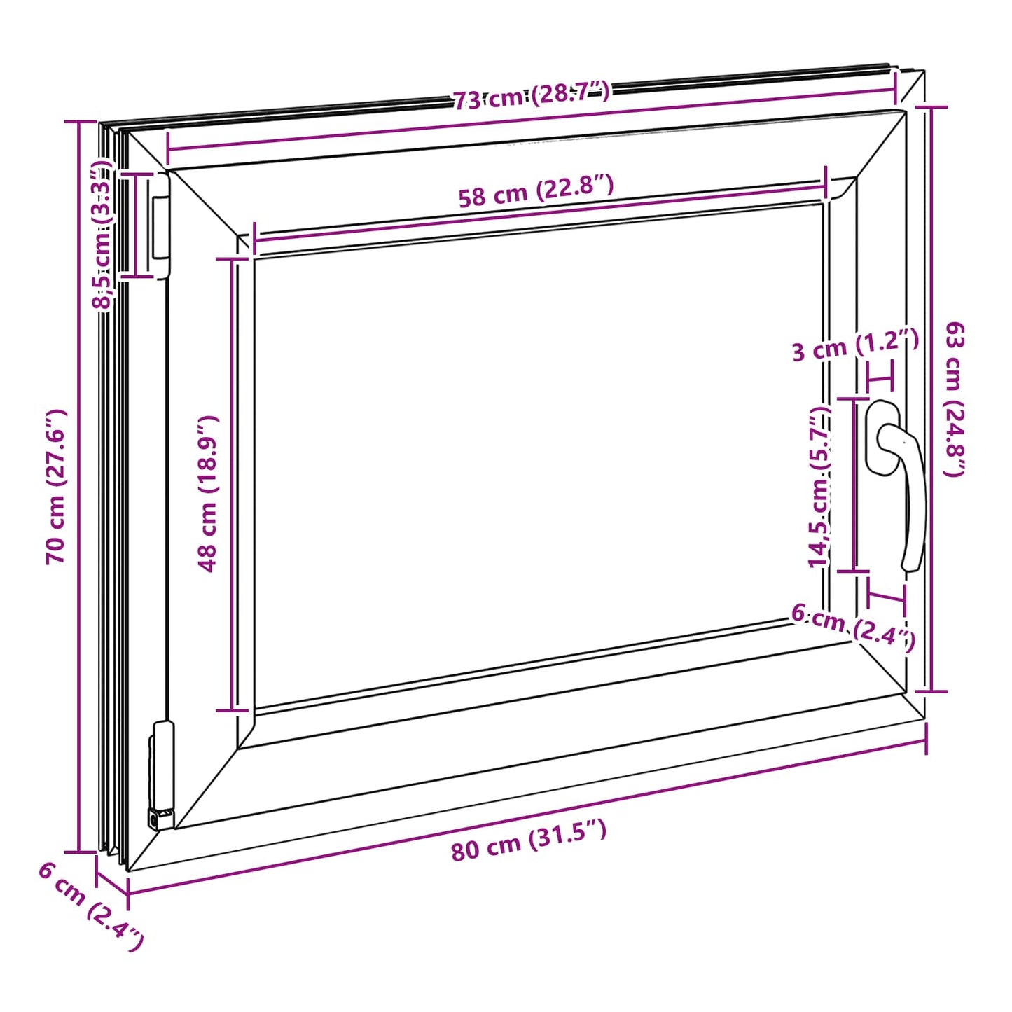 Basement Window RISOR 80 x 70 cm PVC and Glass Anthracite