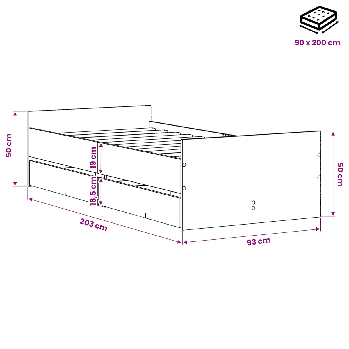 Bed Frame Black Oak 90 x 200 cm Engineered Wood