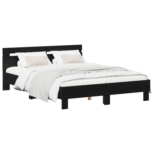 Bed Frame Black Oak 140 x 190 cm Engineered Wood Bed Frame Black Oak 140 x 190 cm Engineered Wood