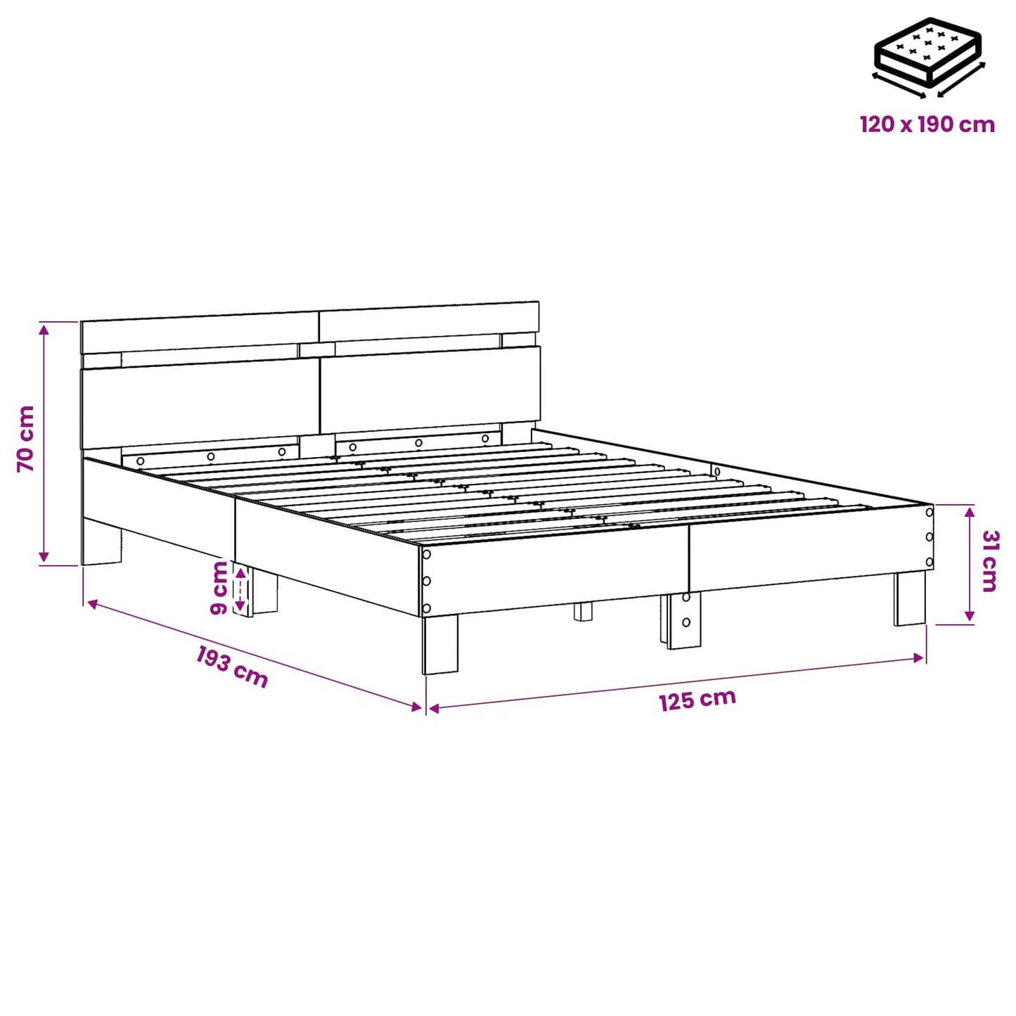 Bed Frame Artisan Oak 120 x 190 cm Engineered Wood