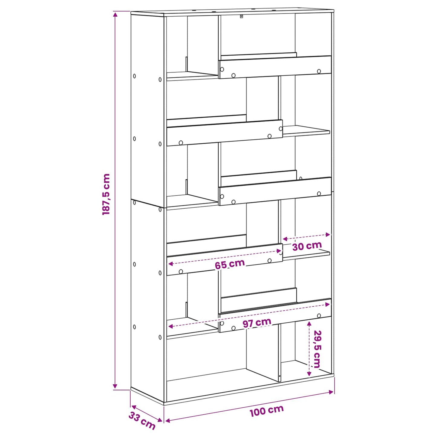Book Shelf Black oak 100 x 33 x 156.5 cm Engineered Wood