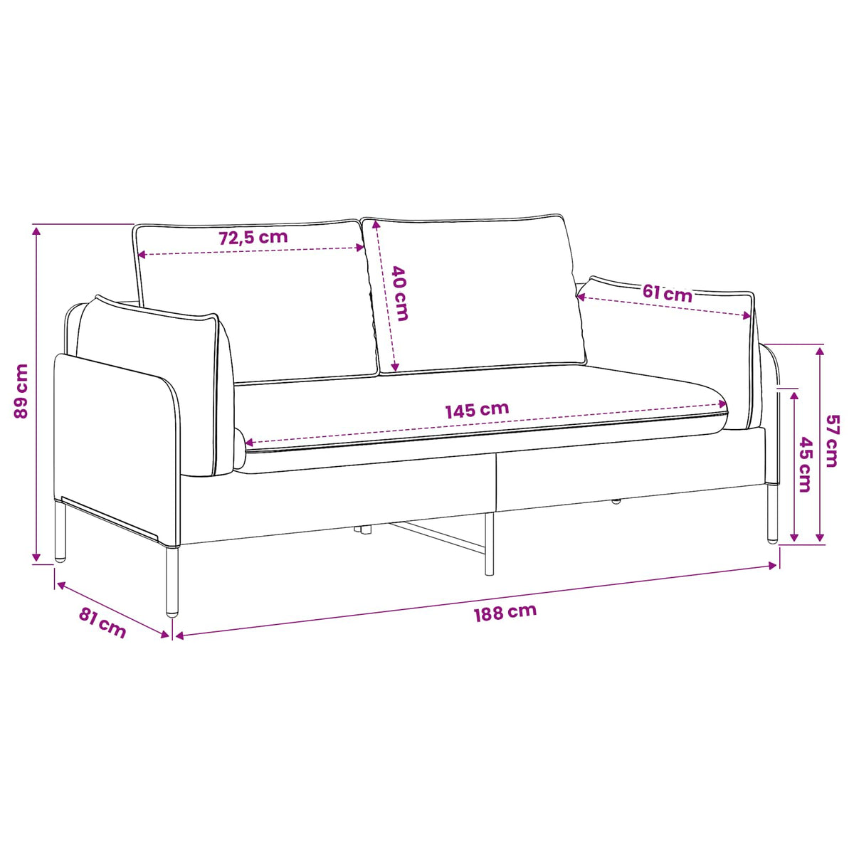 2-Seater Sofa 2-Seater Turquoise 188 x 81 x 89 cm Velvet