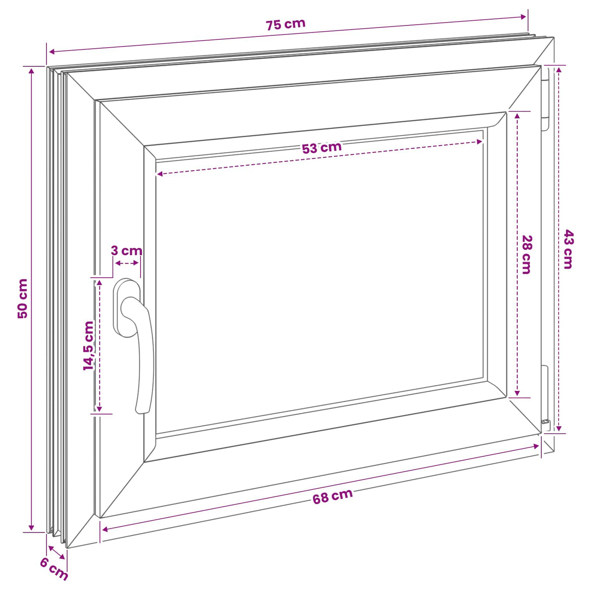 Basement Window Internal Colour White RISOR 75 x 50 cm