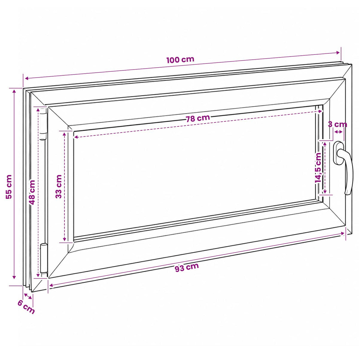 Basement Window Internal Colour White RISOR 100 x 55 cm