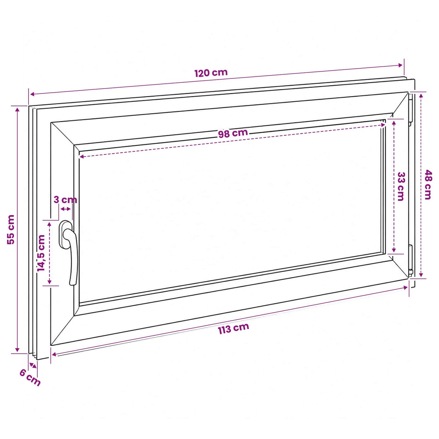 Basement Window RISOR 120 x 55 cm PVC and Glass