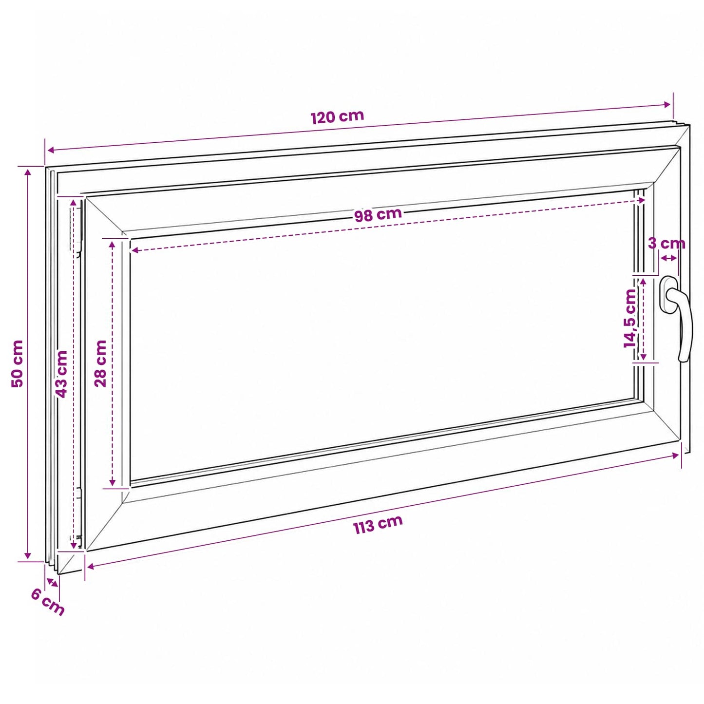 Basement Window Internal Colour White RISOR 120 x 50 cm