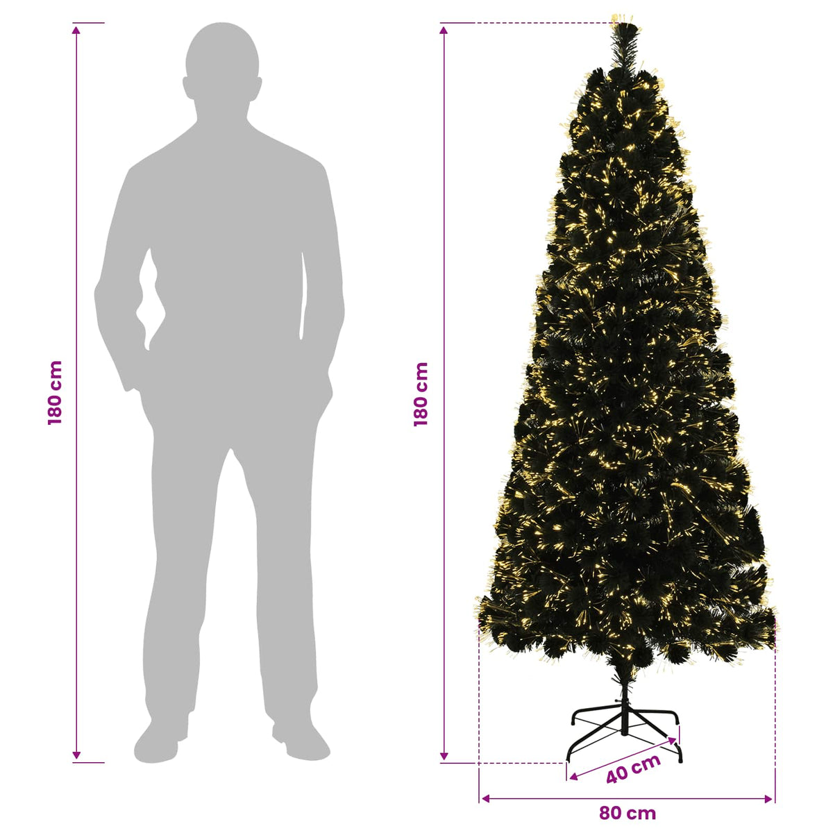 Fiber Optic Christmas Tree 180 cm 24 LEDs Warm White PVC Green