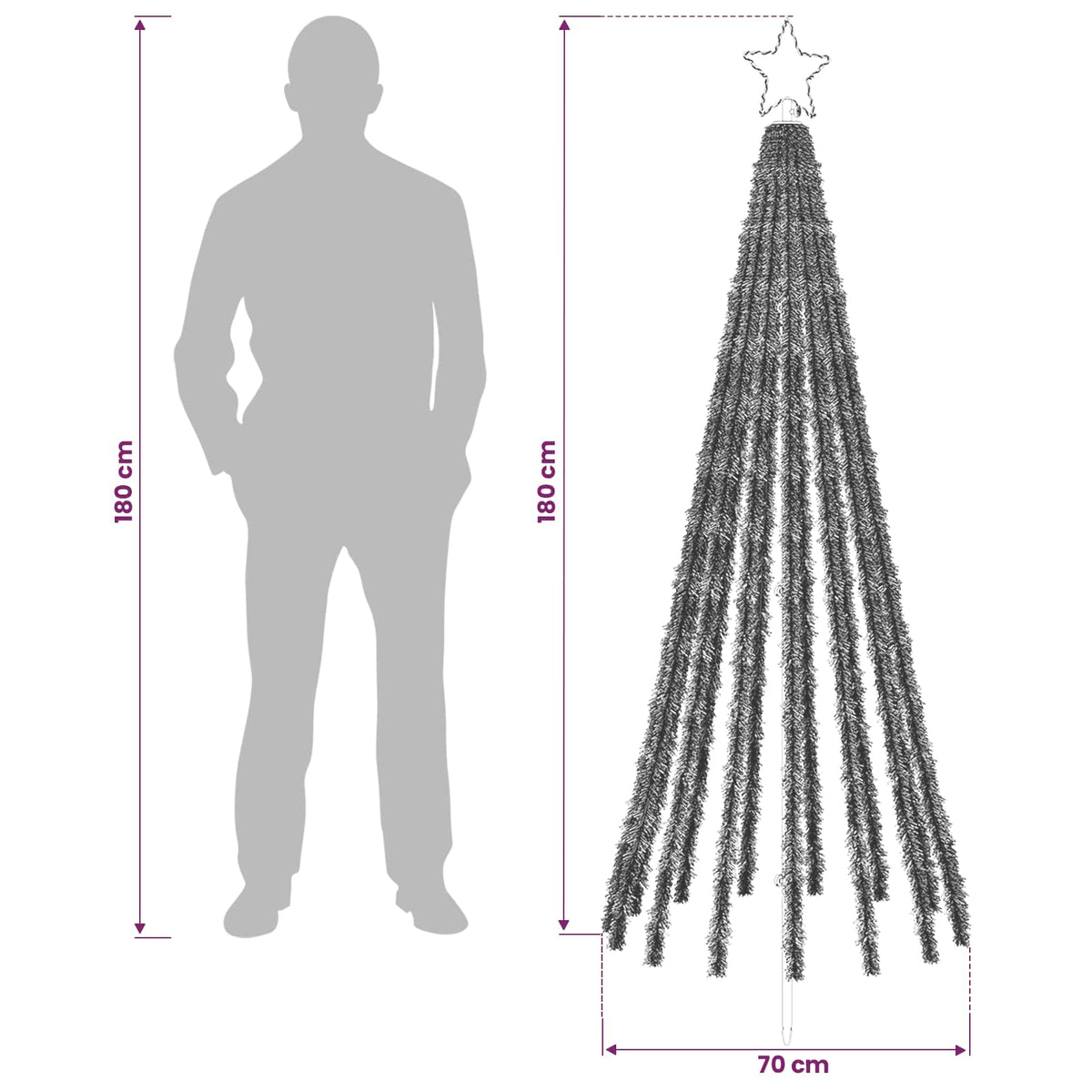 LED Christmas Tree 180 cm 255 LEDs Warm White Steel Black