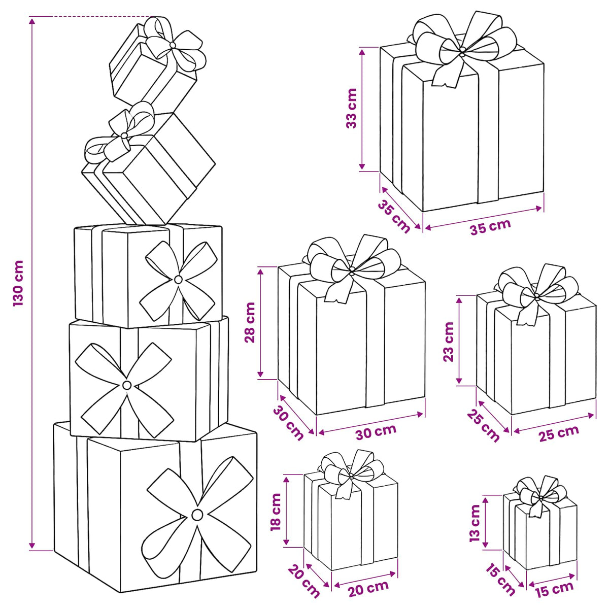 Gift Box Christmas Decoration 5 pcs 125 LEDs Warm White