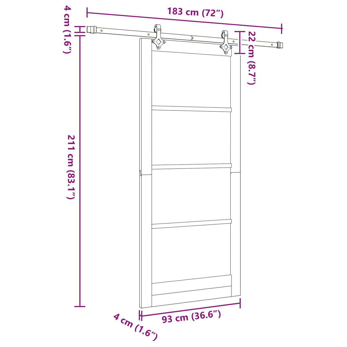 Sliding Door 93 x 211 cm Engineered Wood White and Black