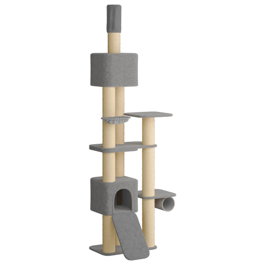 Floor-to-Ceiling Cat Tree with Sisal Post Light Grey 257-283 cm Floor-to-Ceiling Cat Tree with Sisal Post Light Grey 257-283 cm