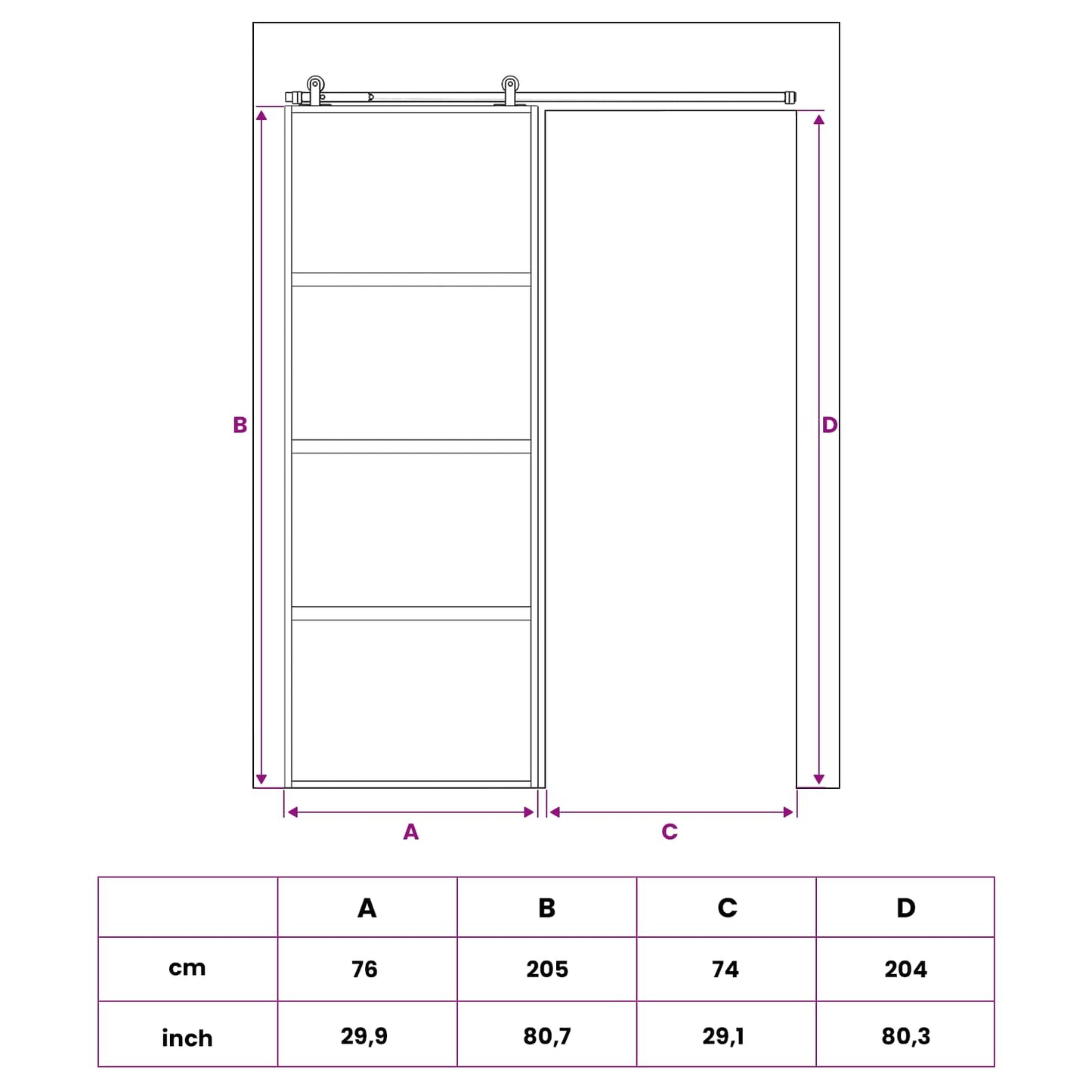 Sliding Door 76 x 205 cm Tempered Glass and Aluminium