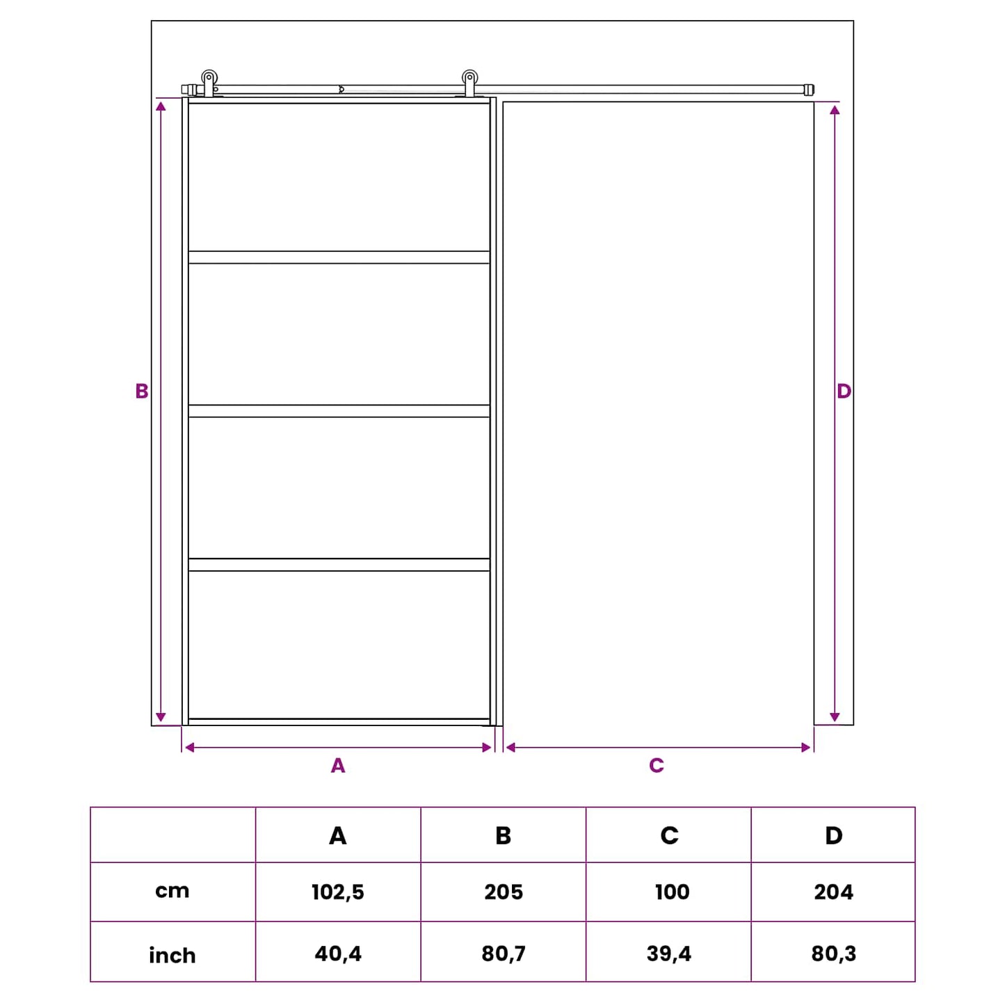 Sliding Door 102.5 x 205 cm Tempered Glass and Aluminium