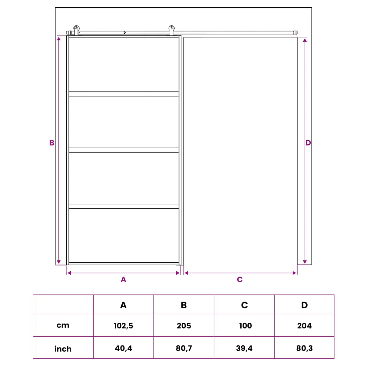 Sliding Door 102.5 x 205 cm Tempered Glass and Aluminium