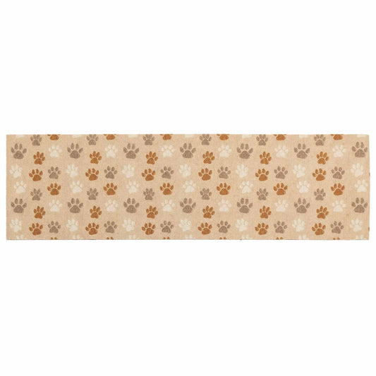 Kitchen Rug Beige Paws 300 x 60 cm 100% Polyamide Washable Kitchen Rug Beige Paws 300 x 60 cm 100% Polyamide Washable