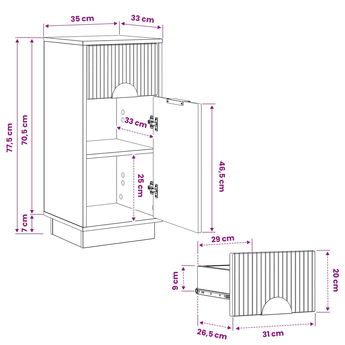 Sideboard VENRAY High Gloss White 35 x 33 x 77.5 cm