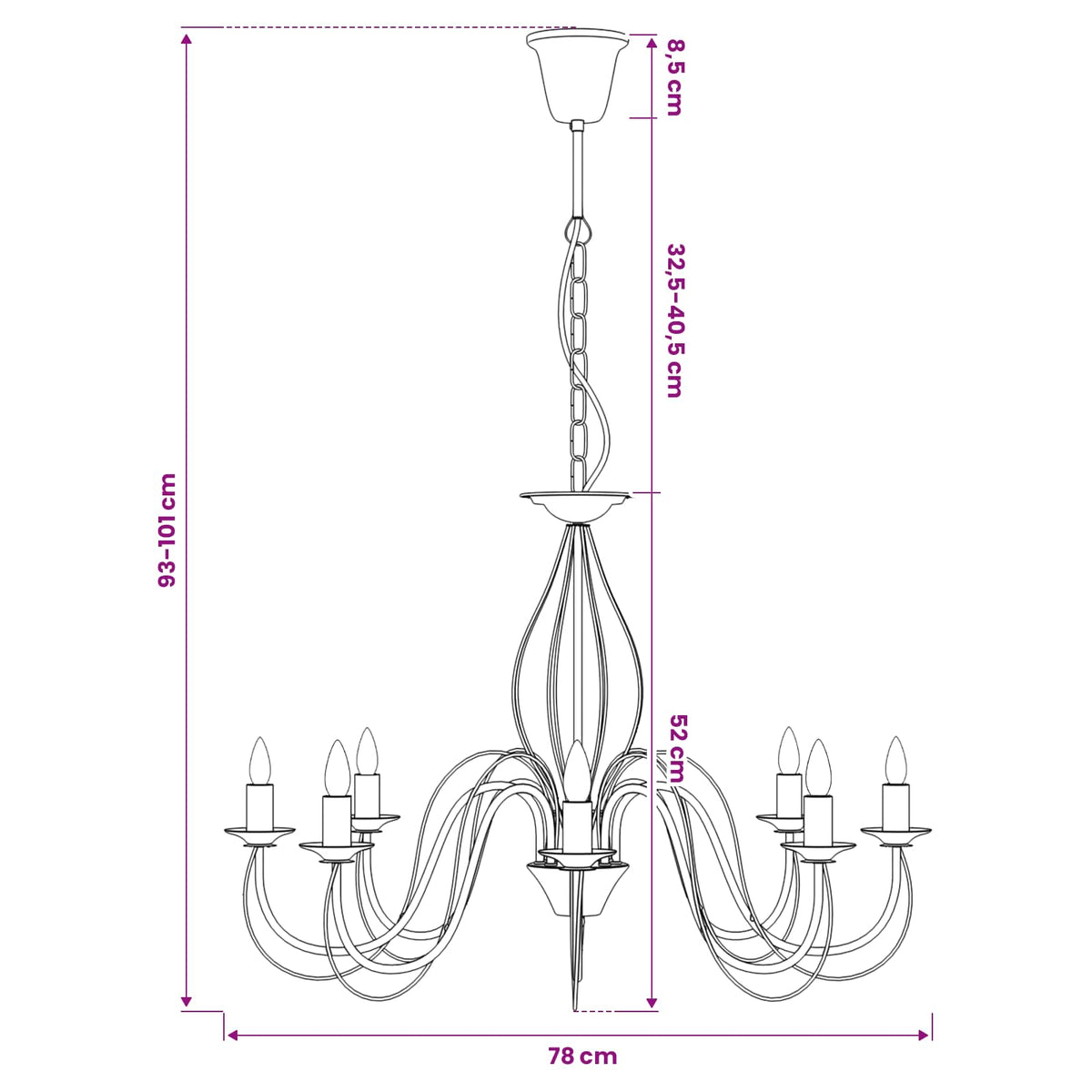 Adjustable Chandelier E14 Metal Gold Ø 78 x 101 cm