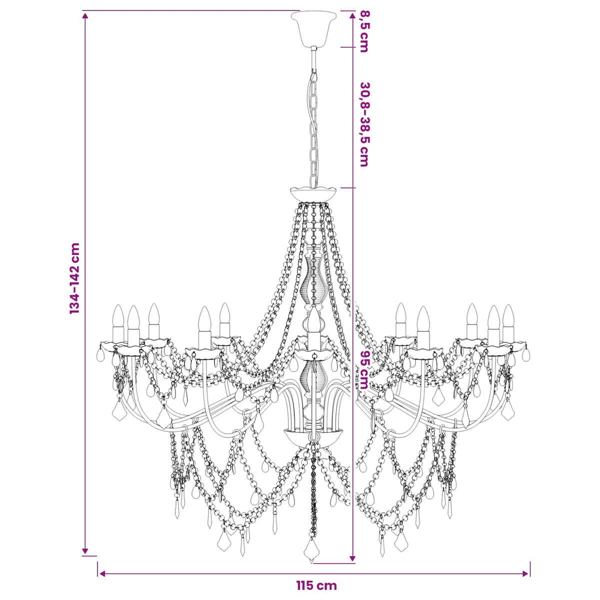 Adjustable Chandelier with Beads E14 Metal and Acrylic Gold